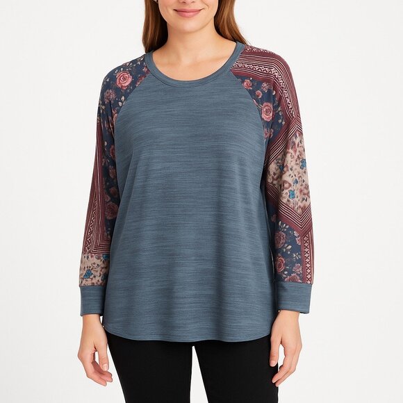 one world live and let live plus size womens blue floral sleeves top size 3X - Picture 1 of 4